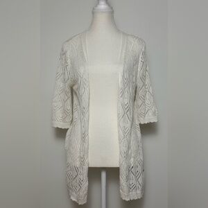 IMPRESS! Y2K White Lace Knit Open Front Boho Festival Cardigan Size XL